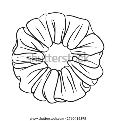 A black and white line drawing of a scrunchie hair tie