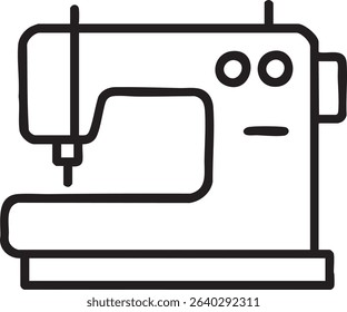 A black and white line drawing of a sewing machine, perfect for illustrating sewing or crafting concepts.