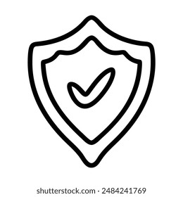 Dibujo en blanco y negro de un escudo con una marca de verificación en el interior. Ilustración vectorial