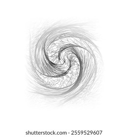 black and white line drawing shows a captivating spiral vector design, resembling a sophisticated wave pattern