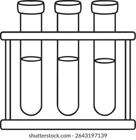 Um desenho a preto e branco mostra três tubos de ensaio em um rack, comumente usados em experimentos científicos.