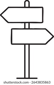 A black and white line drawing of a signpost with two directional arrows pointing left and right, isolated on a white background.