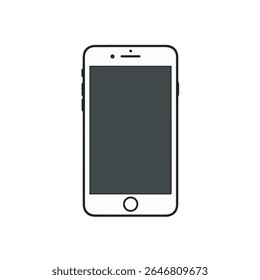 Desenho de linha preto e branco de um smartphone a partir da vista frontal, com uma tela, botão de início, alto-falante e câmera. Ideal para projetos de tecnologia, móveis e relacionados a dispositivos
