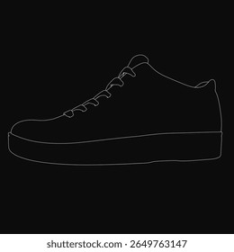 A black and white line drawing of sneakers stands out against a dark background. The crisp white outline highlights the shoe's sleek design and modern aesthetic.
