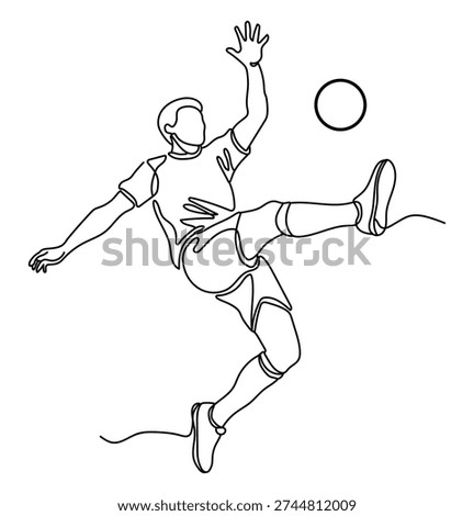 A black and white line drawing of a soccer player kicking a ball with their right foot