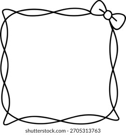 Black and white line drawing of a square frame with a decorative corner bow