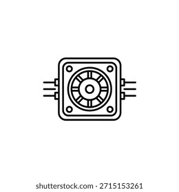 Dibujo de línea en blanco y negro de un ventilador de computadora cuadrado