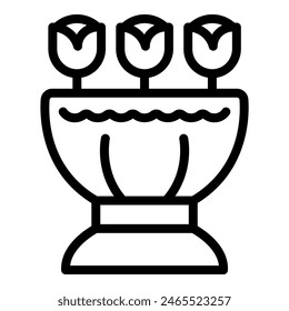 Black and white line drawing of a stylized flower bouquet in a vase