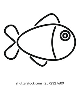 Black and white line drawing of a stylized fish, perfect for logos, icons, and decorations