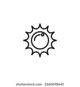 Una línea en blanco y negro dibujando el sol con rayos puntiagudos y un Pequeño círculo en su interior.