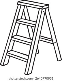 A black and white line drawing of a three step wooden ladder, featuring a simple design and clean lines.