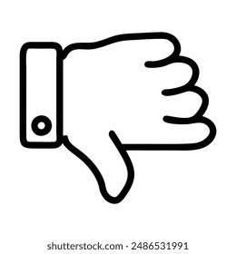 Black and white line drawing of a thumbs down hand gesture. Vector illustration
