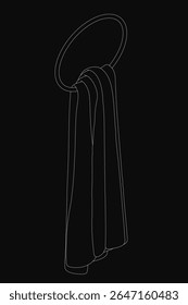 A black and white line drawing of a towel hanging on a hanger, featuring clean minimalist lines and high contrast against a solid black background. The simple yet elegant design highlights everyday.
