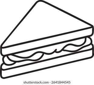 A black and white line drawing of a triangle sandwich, perfect for icons or illustrations.