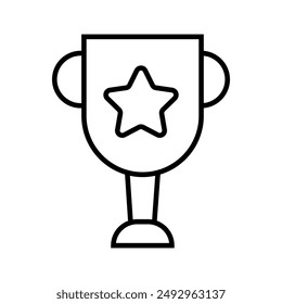 A black and white line drawing of a trophy with a star on it.