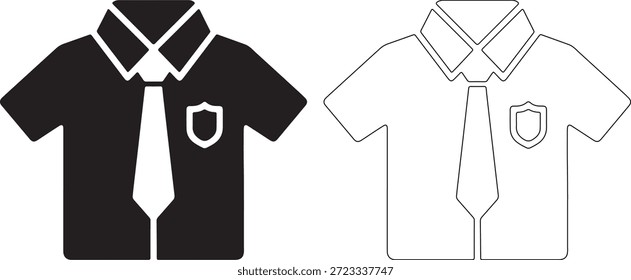 Dibujo de línea en blanco y negro de dos camisas de manga corta con corbata y bolsillo sobre un fondo blanco