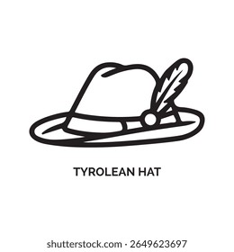 Black and White Line Drawing of a Tyrolean Hat with Feather