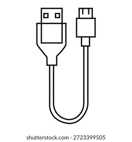 Desenho de linha preto e branco de um cabo usb com conectores usb a e usb c