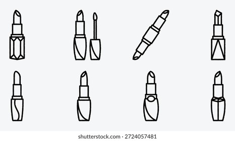 Desenho de linha preto e branco de vários projetos de batom