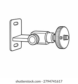 Black and white line drawing of a wall bracket with adjustment knob
