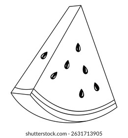 Black and White Line Drawing of a Watermelon Slice