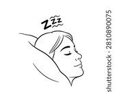 A black and white line drawing of a woman