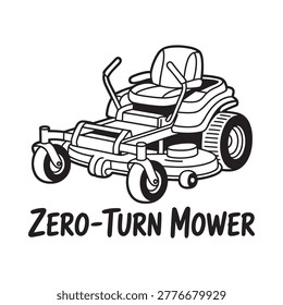 A black and white line drawing of a zero turn riding lawnmower