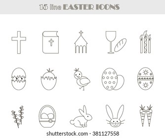 Black and white line Easter icons. Vector, illustration, clip art
