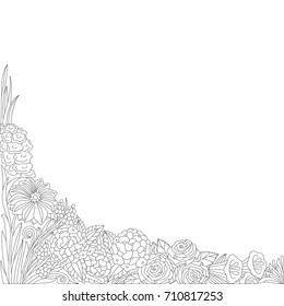 Black and white line floral corner pattern