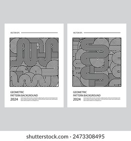 Black and white line Geometric abstract pattern background, vector circle, triangle and square lines color art design. Vector eps