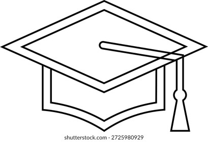 Línea en blanco y negro de una gorra de graduación con una borla de educación académica