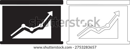 A black and white line graph with arrows on a screen and a similar graph isolated on a white background, both in a simple style