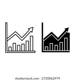 Gráfico de líneas en blanco y negro y gráfico de barras con flecha de tendencia ascendente