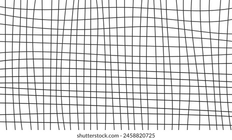 Black and white line grid background. Hand drawn distorted checkered texture. Vector illustration. Template border frame for social media post. 1920x1080 ratio svg