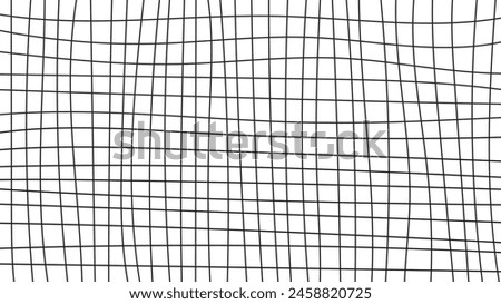 Black and white line grid background. Hand drawn distorted checkered texture. Vector illustration. Template border frame for social media post. 1920x1080 ratio