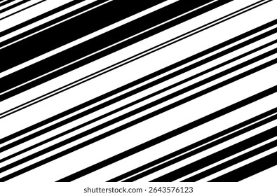 Padrão de meio-tom de linha preta e branca com efeito de gradiente. Listras inclinadas. Modelo de padrão monocromático reto paralelo para fundos e texturas estilizadas. Ilustração vetorial