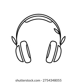 Black and white line headphones with leaf decorations line black and white