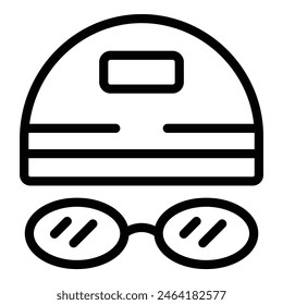 Black and white line icon of a classic diver's helmet and goggles representing underwater exploration