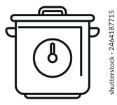 Black and white line icon of a contemporary electric pressure cooker with a simple design