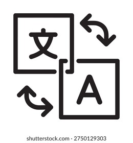 Black and white line icon depicting text and letter conversion process