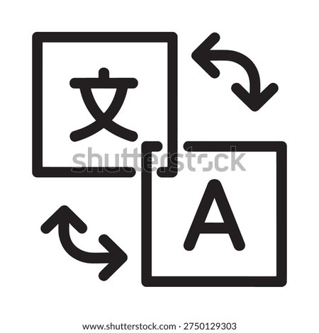 Black and white line icon depicting text and letter conversion process
