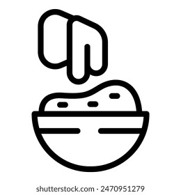 Black and white line icon of a hand above a soap dish, minimalist hygiene symbol