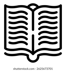 Black and white line icon of an open book, suitable for various educational themes