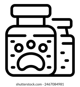 Black and white line icon of a pet food jar with a paw print, suitable for web and app design