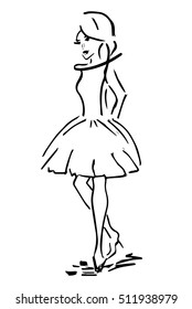 Black and white line illustration of a girl