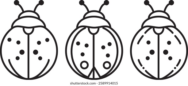 Black and white line illustration of a ladybug with a dot pattern on its wings, drawn in a simple, symmetrical style.