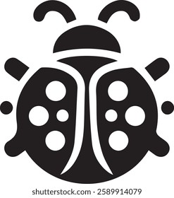 Black and white line illustration of a ladybug with a dot pattern on its wings, drawn in a simple, symmetrical style.