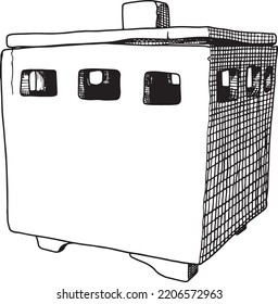 Black and white line illustration of a square pot.