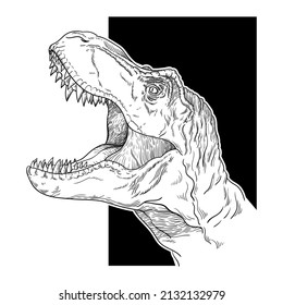 black and white line illustration tyrannosaurus rex