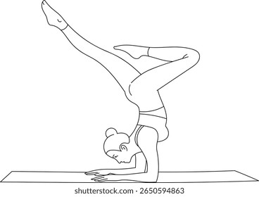 Black and white line illustration of a yoga pose highlighting female fitness, grace, and inner peace.
